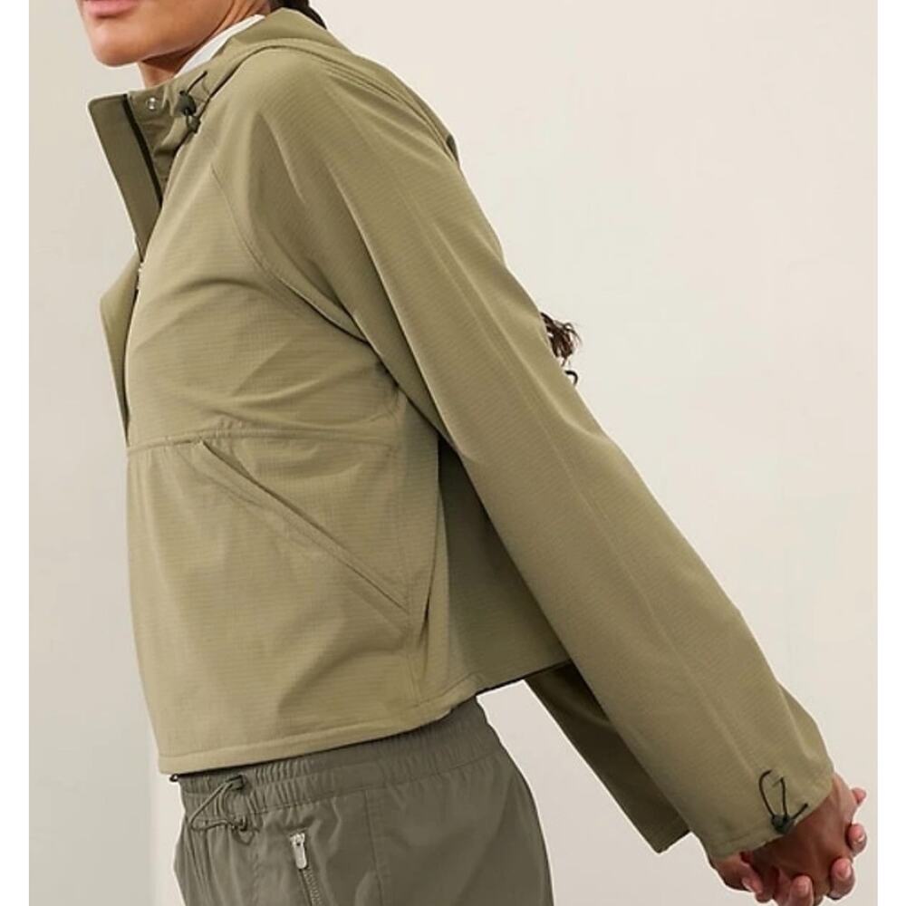 Athleta Boundless Crop Popover Women's Large Olive Hooded Half Zip Jacket Top